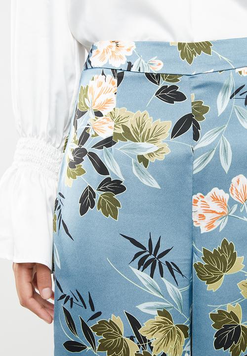 Missguided - Floral satin wide leg trouser - blue