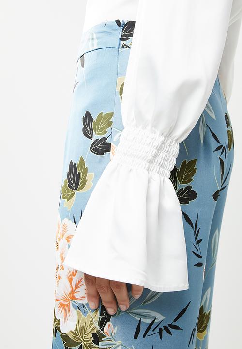 Missguided - Floral satin wide leg trouser - blue