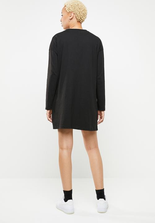 Missguided - Oversized zip front ls T-shirt dress - black