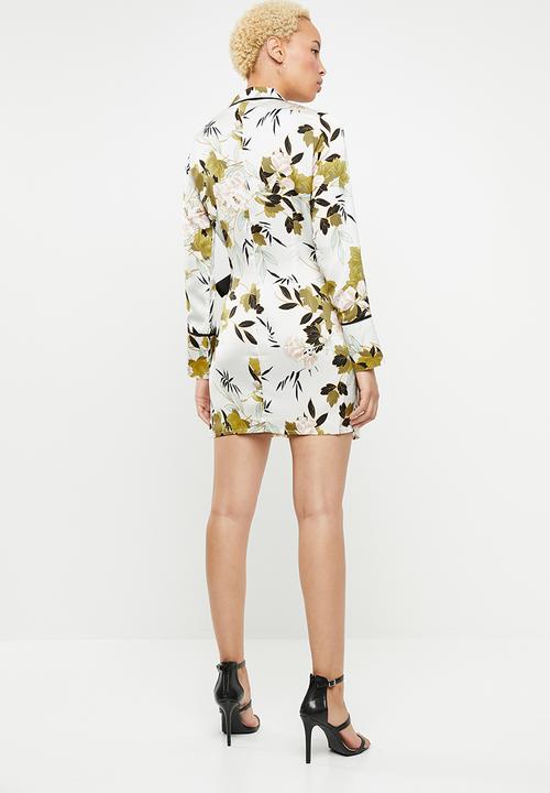 Missguided - Satin floral pyjama dress - cream & black