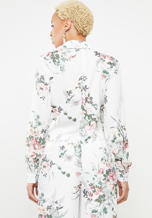 Missguided - Floral side tie top - white