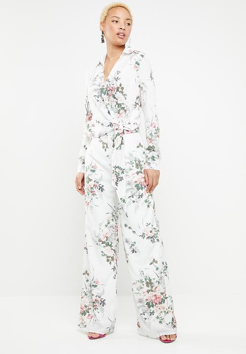 Missguided - Floral side tie top - white