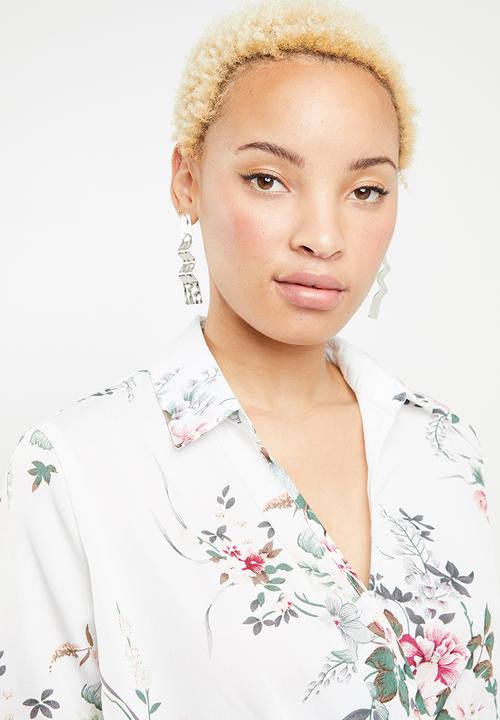 Missguided - Floral side tie top - white