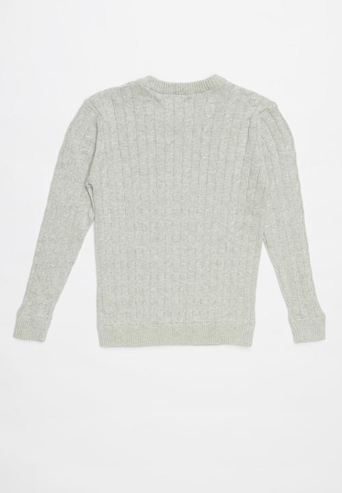 POLO - Jason long sleeve cable knit pullover - grey