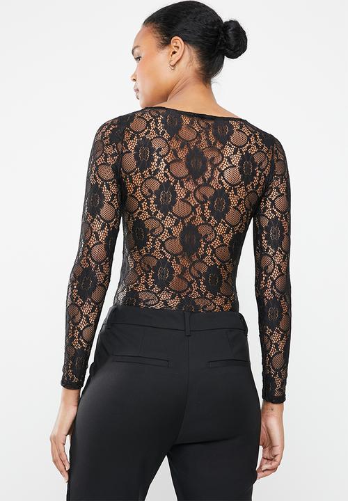 New Look - Lace long sleeve bodysuit - black