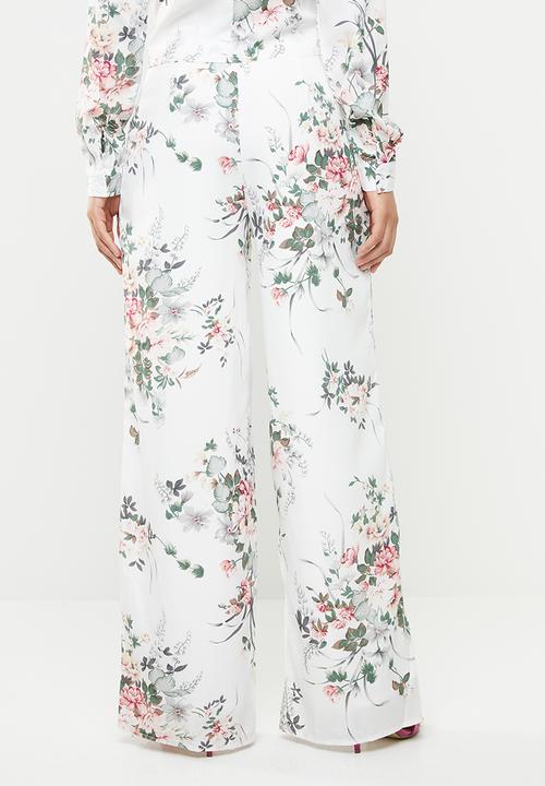Missguided - Floral wide leg trousers - white