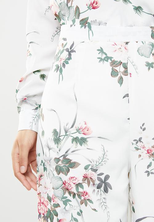 Missguided - Floral wide leg trousers - white