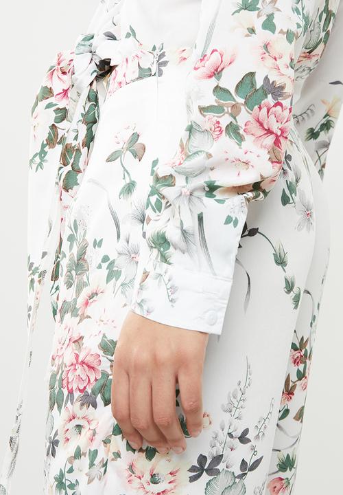Missguided - Floral wide leg trousers - white