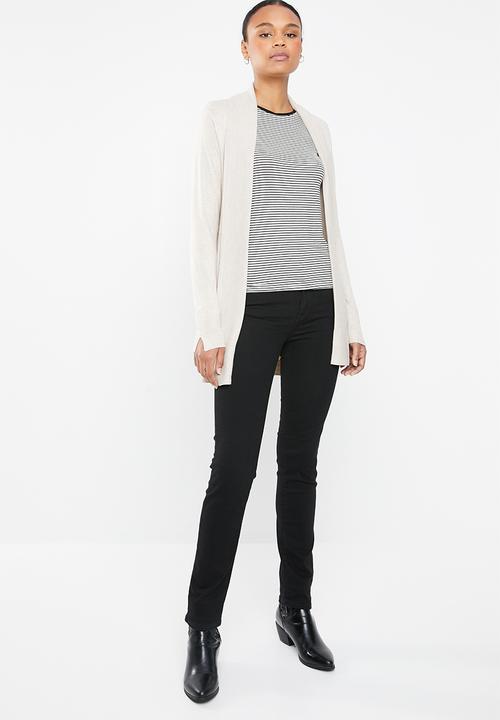 MANGO - Round neck long sleeve T-shirt - off-white & black