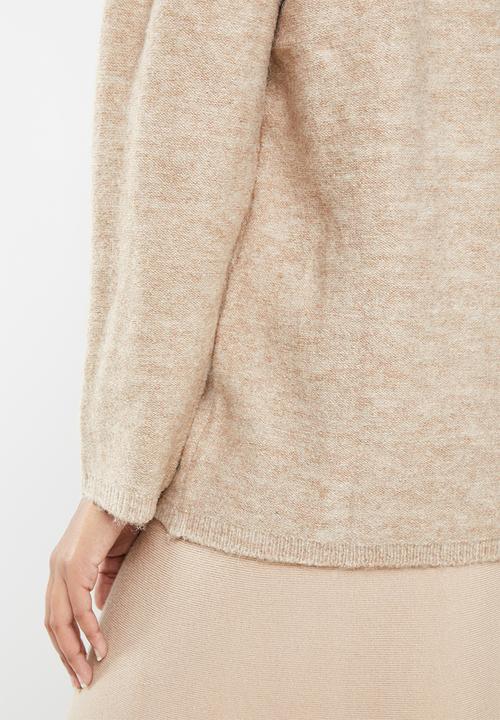 MANGO - Wool blend v-neck knit - beige