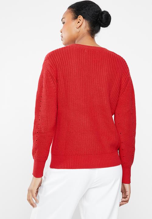 MANGO - Openwork v-neck knit - red