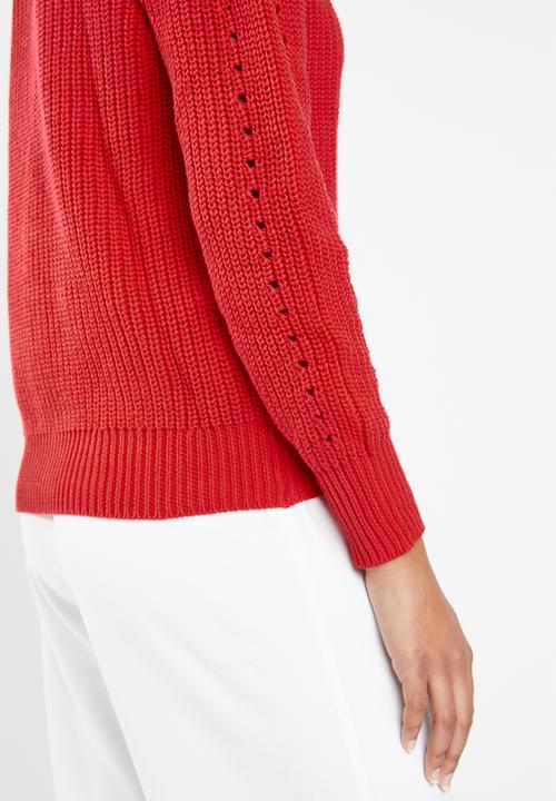 MANGO - Openwork v-neck knit - red