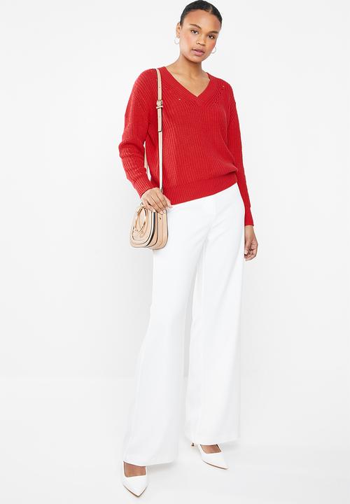 MANGO - Openwork v-neck knit - red