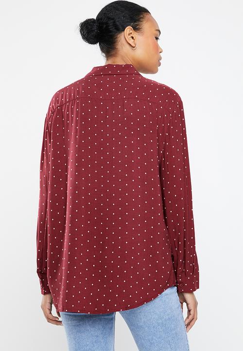 MANGO - Soft spot printed shirt - burgundy