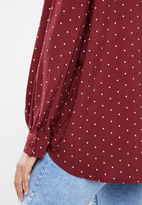 MANGO - Soft spot printed shirt - burgundy
