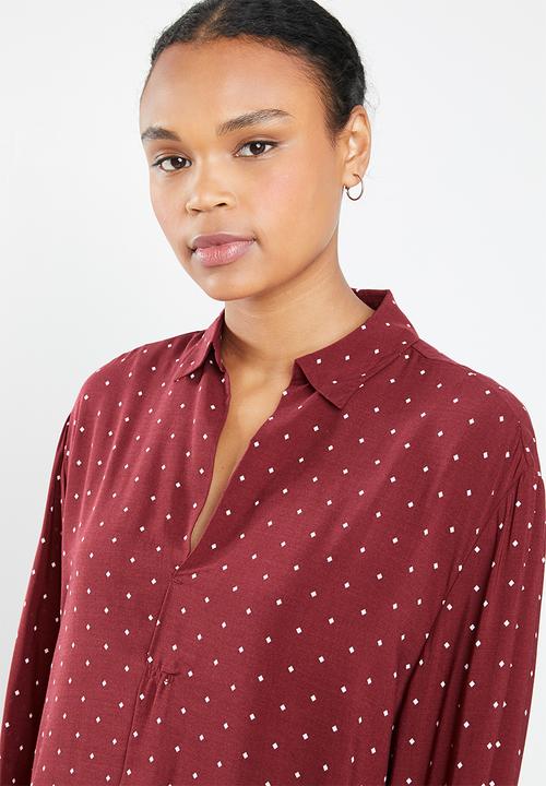 MANGO - Soft spot printed shirt - burgundy