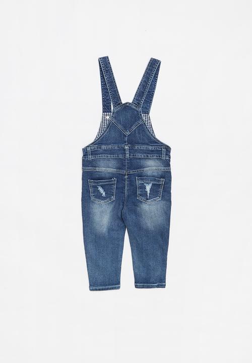 Pop Candy - Distressed denim dungaree - blue