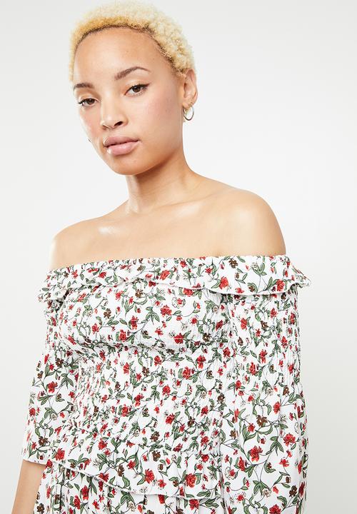 Missguided - Ditsy print midi dress- white