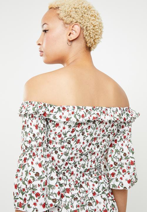 Missguided - Ditsy print midi dress- white