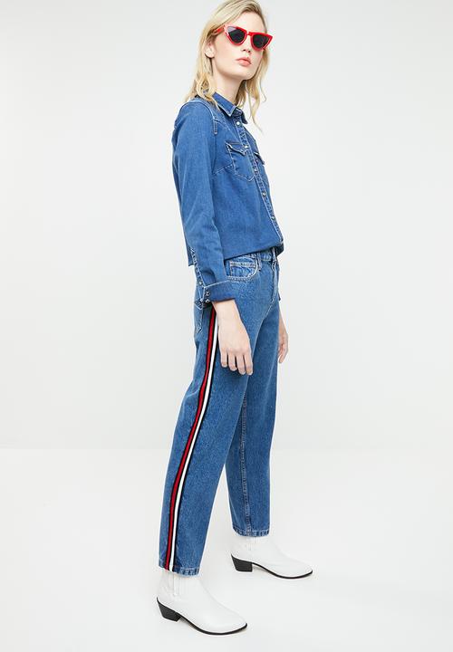 MANGO - Relaxed jean with side stripe - blue