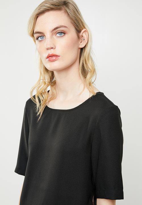 MANGO - Contrast trim short sleeve blouse - black