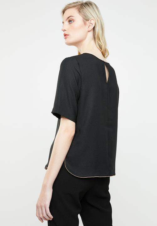 MANGO - Contrast trim short sleeve blouse - black