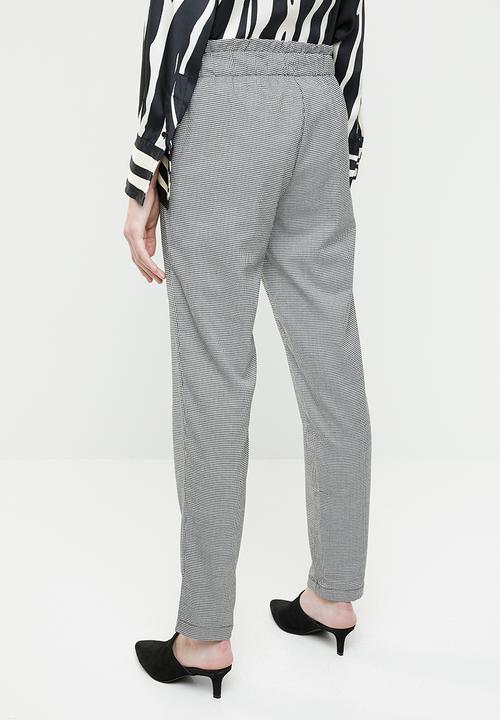 MANGO - Gingham check paperbag trouser - black & white