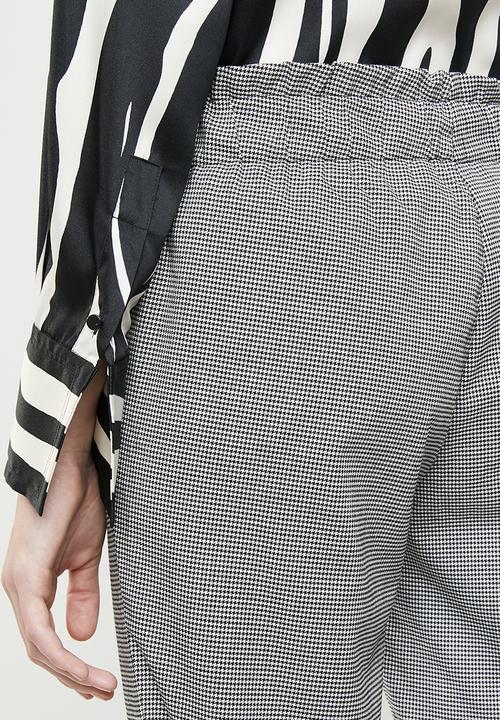 MANGO - Gingham check paperbag trouser - black & white