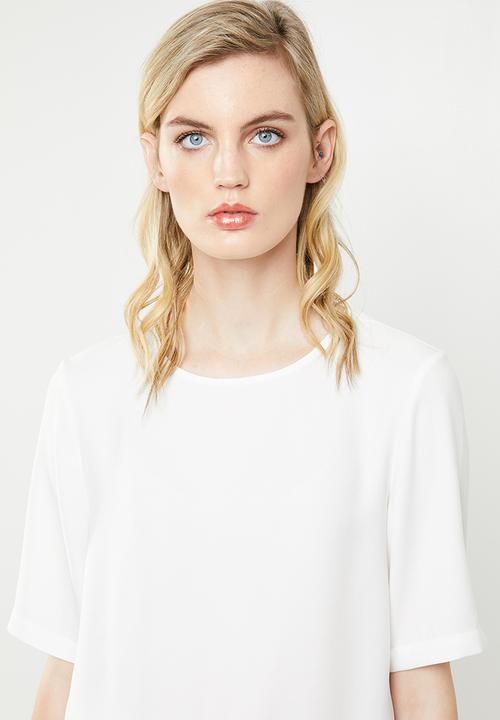 MANGO - Contrast short sleeve blouse - white