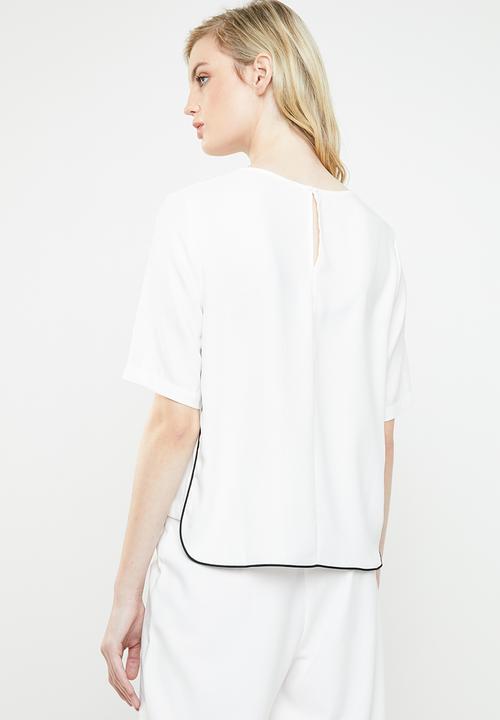 MANGO - Contrast short sleeve blouse - white