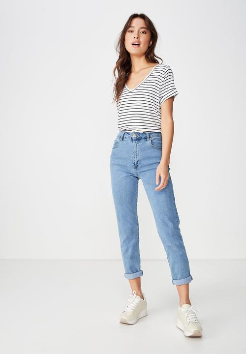 Cotton On - Karly short sleeve V-neck tee  - black & white 