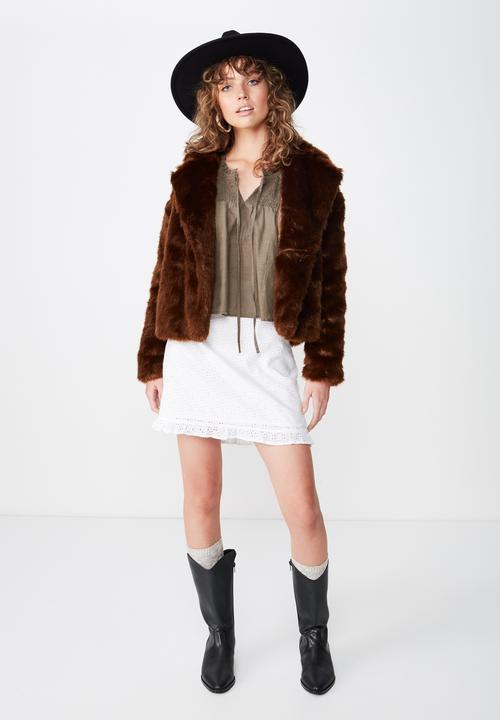 Cotton On - Hunter faux fur coat  - brown