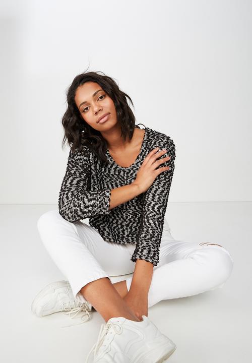 Cotton On - Stacey long sleeve texture top  - black