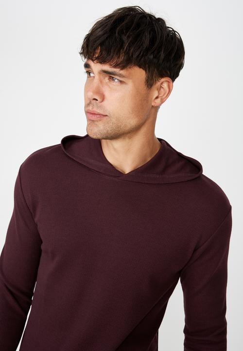 Cotton On - Hooded waffle long sleeve tee - burgundy 