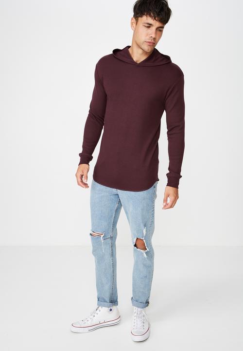 Cotton On - Hooded waffle long sleeve tee - burgundy 