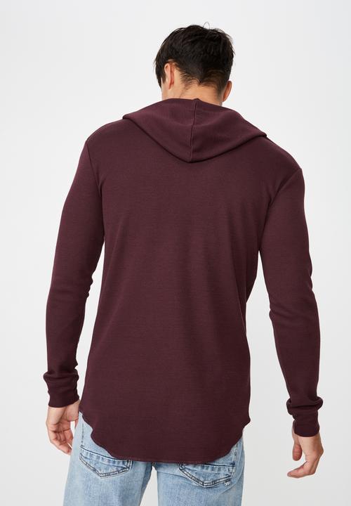 Cotton On - Hooded waffle long sleeve tee - burgundy 
