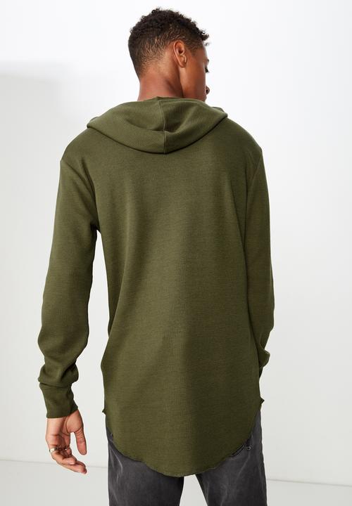 Cotton On - Hooded waffle long sleeve tee - khaki