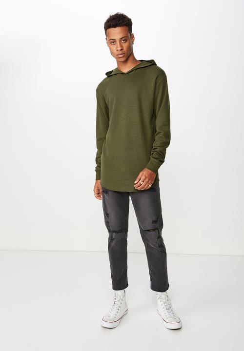 Cotton On - Hooded waffle long sleeve tee - khaki