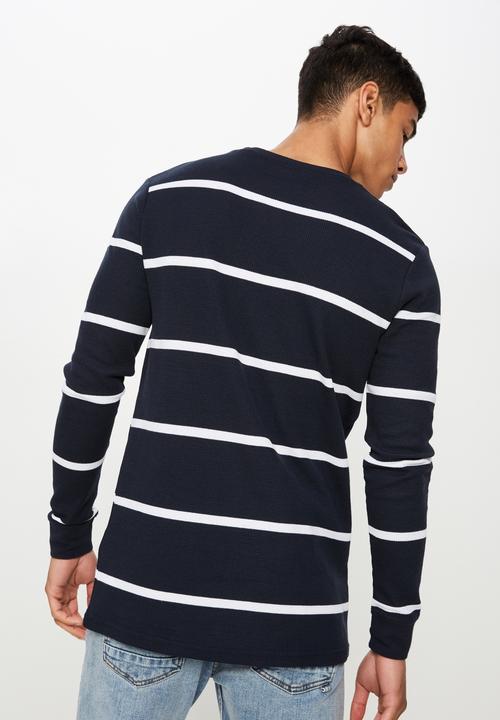 Cotton On - Waffle long sleeve tee - navy & white 