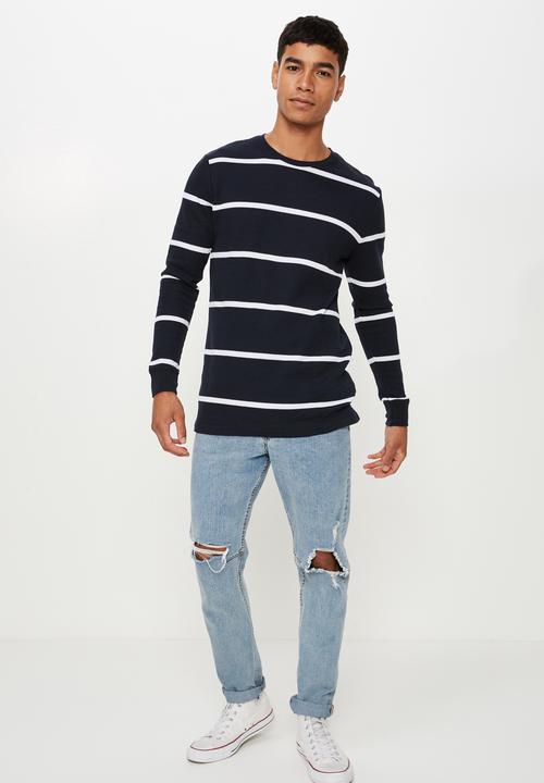 Cotton On - Waffle long sleeve tee - navy & white 