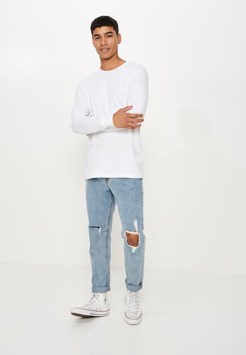 Cotton On - Waffle long sleeve tee - white