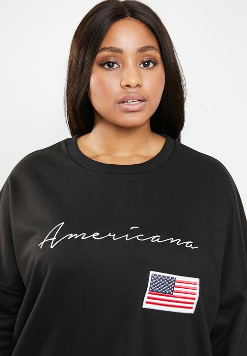 Missguided - Curve long sleeve USA sweat - black