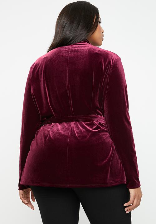 Missguided - Velvet belted jacket - burgundy