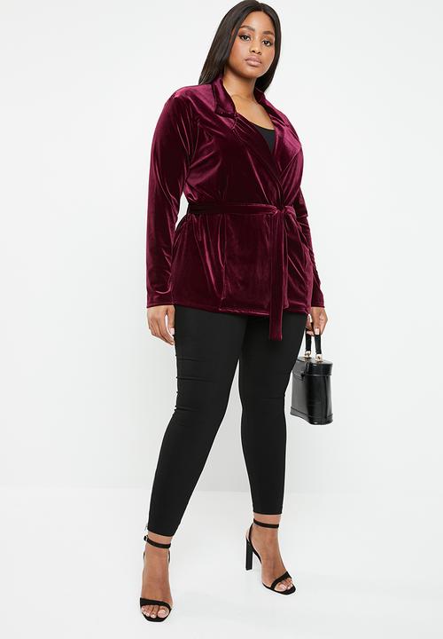Missguided - Velvet belted jacket - burgundy