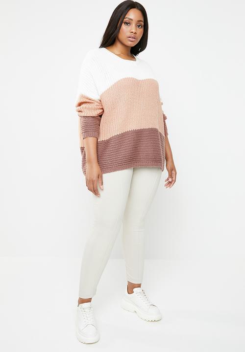 Missguided - Curves colour blocks stitch jumper - pink & white