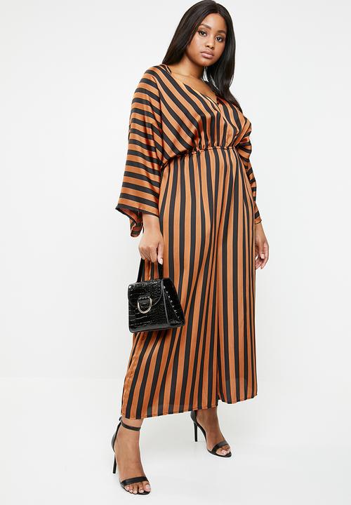 Missguided - Plus size kimono stripe jumpsuit - brown & black