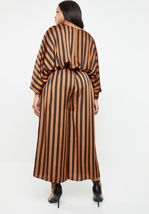 Missguided - Plus size kimono stripe jumpsuit - brown & black
