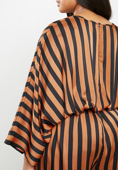 Missguided - Plus size kimono stripe jumpsuit - brown & black