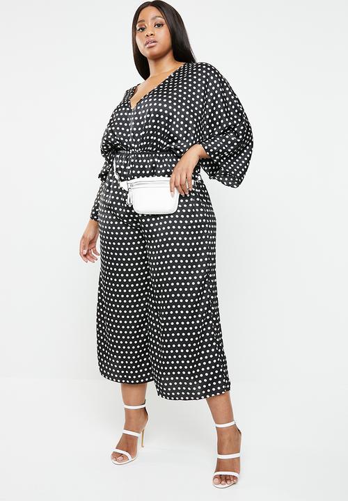 Missguided - Plus size kimono polka dot jumpsuit - black & white