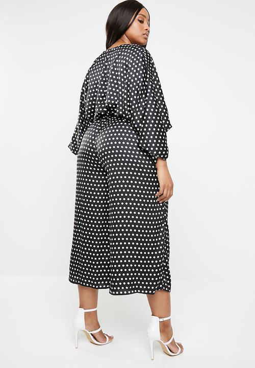 Missguided - Plus size kimono polka dot jumpsuit - black & white
